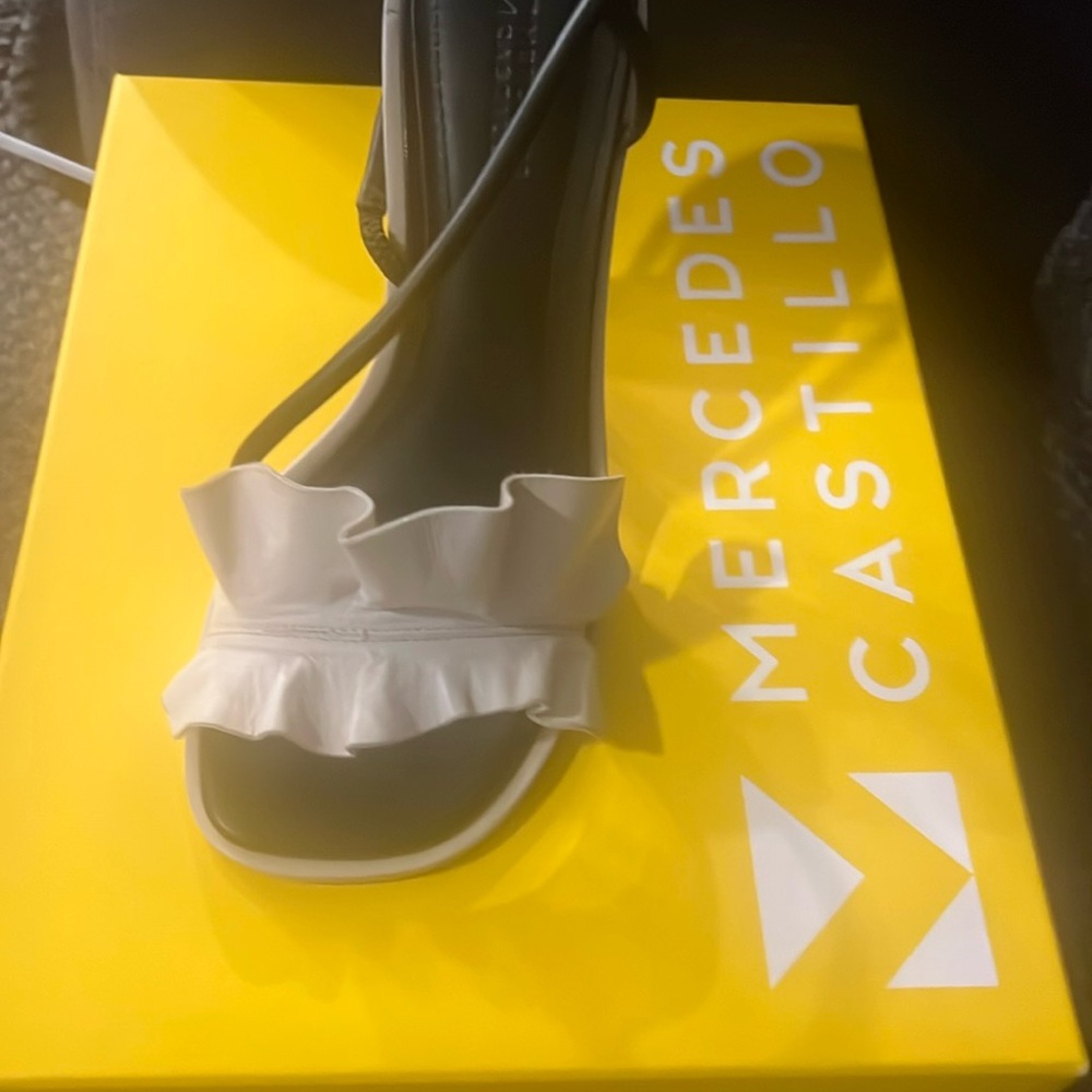 Mercedes Castillo White Ruffle Sandals